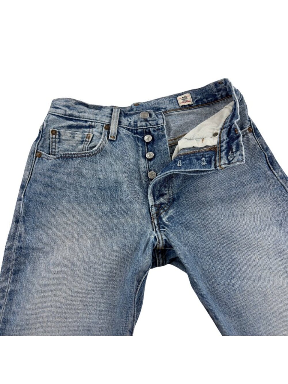 Levis 501 Selvedge Skinny Jeans Womens Size 26 White Oak Cone Denim Distressed